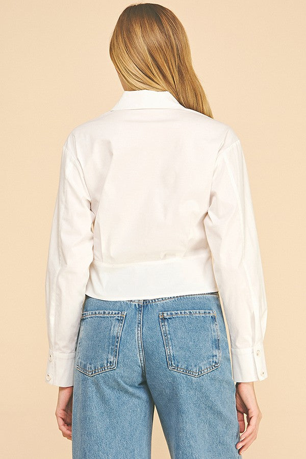 Cotton Peplum Cropped Flared Hem Blouse Shirt Top