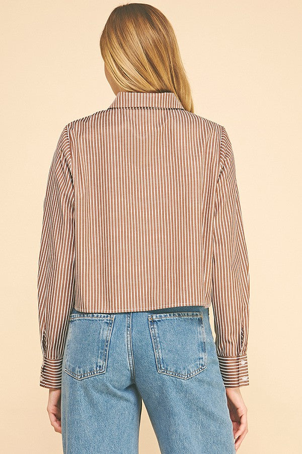 Bengal Striped Cropped Oversized Dress Shirt Top