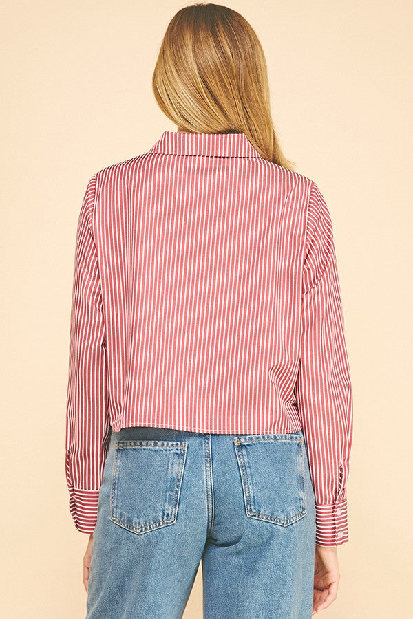 Bengal Striped Cropped Oversized Dress Shirt Top