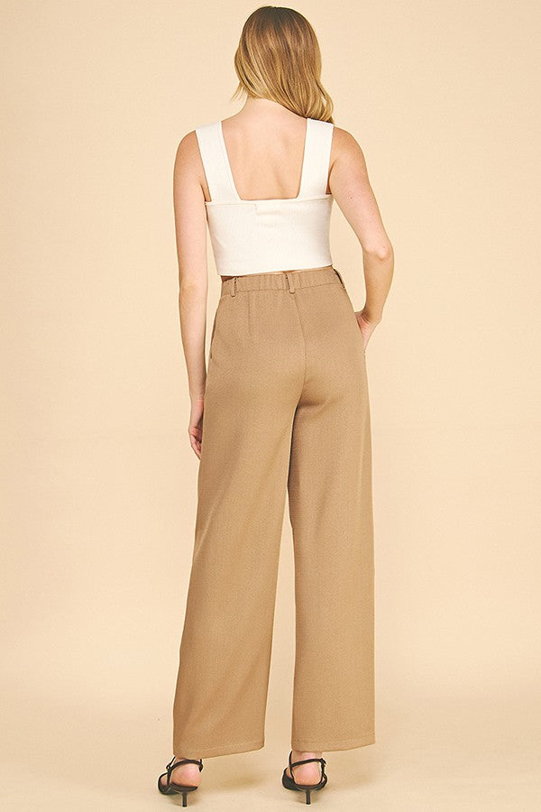 Tweed Wide Leg Pleated Trousers Pants