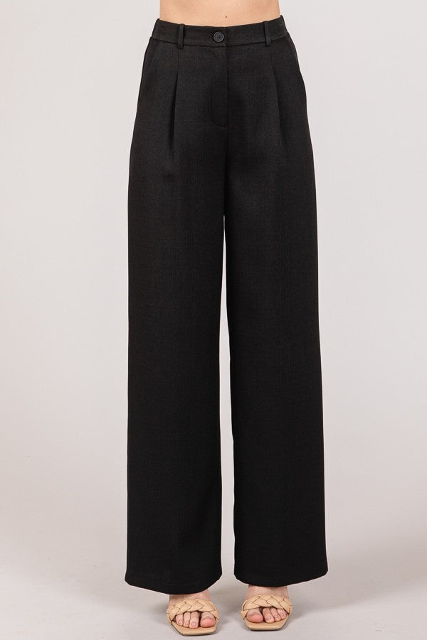 Tweed Wide Leg Pleated Trousers Pants