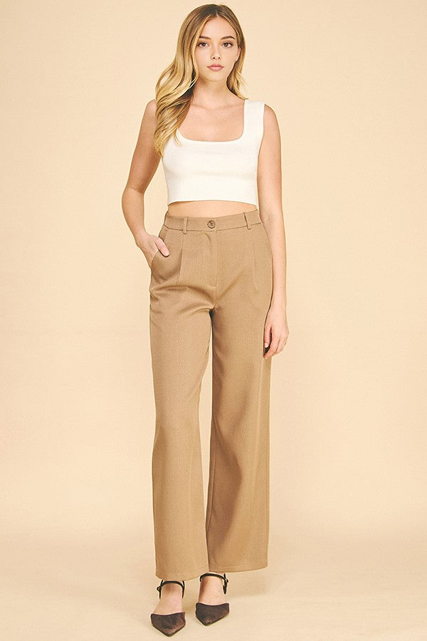 Tweed Wide Leg Pleated Trousers Pants