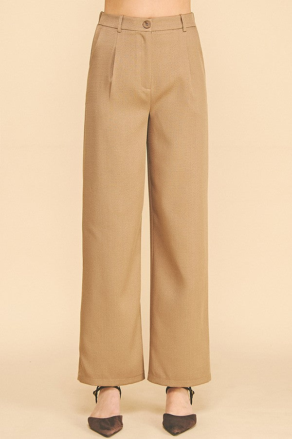 Tweed Wide Leg Pleated Trousers Pants