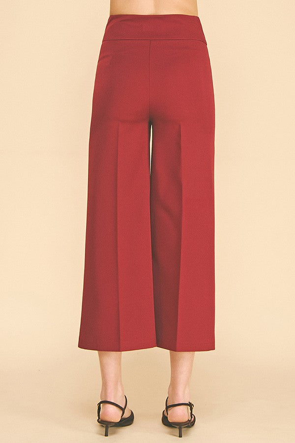 Twill Wide Leg High Rise Pants