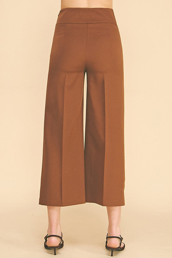 Twill Wide Leg High Rise Pants