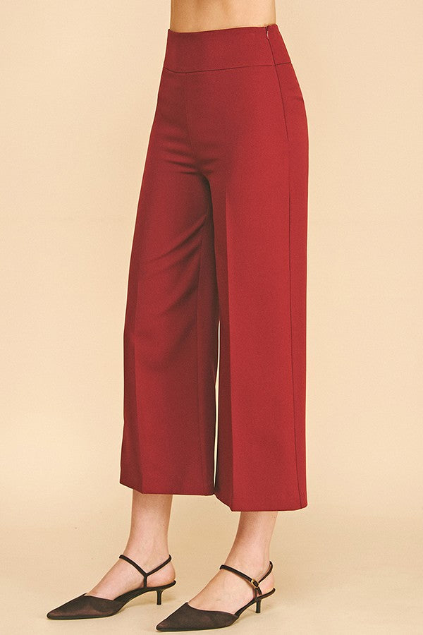 Twill Wide Leg High Rise Pants