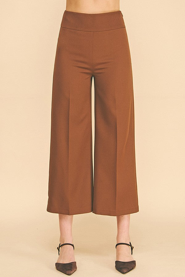 Twill Wide Leg High Rise Pants