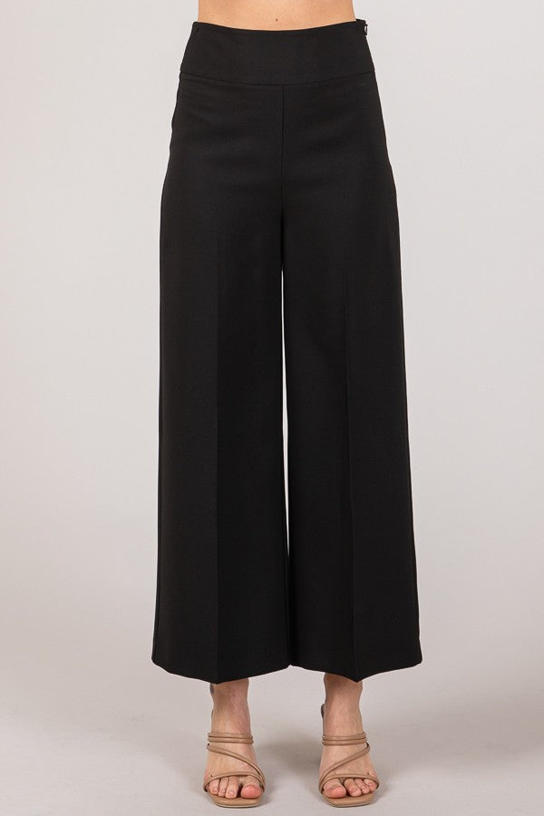 Twill Wide Leg High Rise Pants