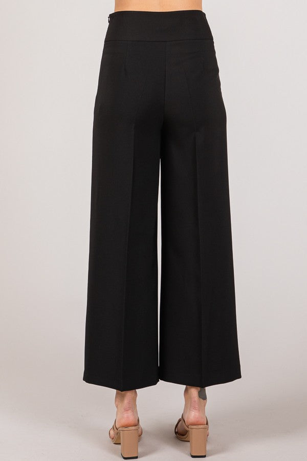 Twill Wide Leg High Rise Pants
