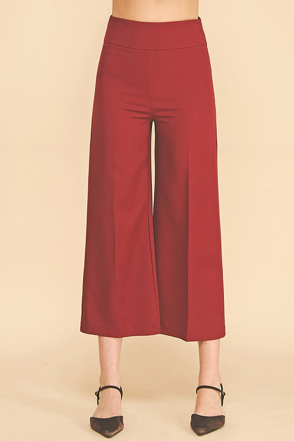 Twill Wide Leg High Rise Pants