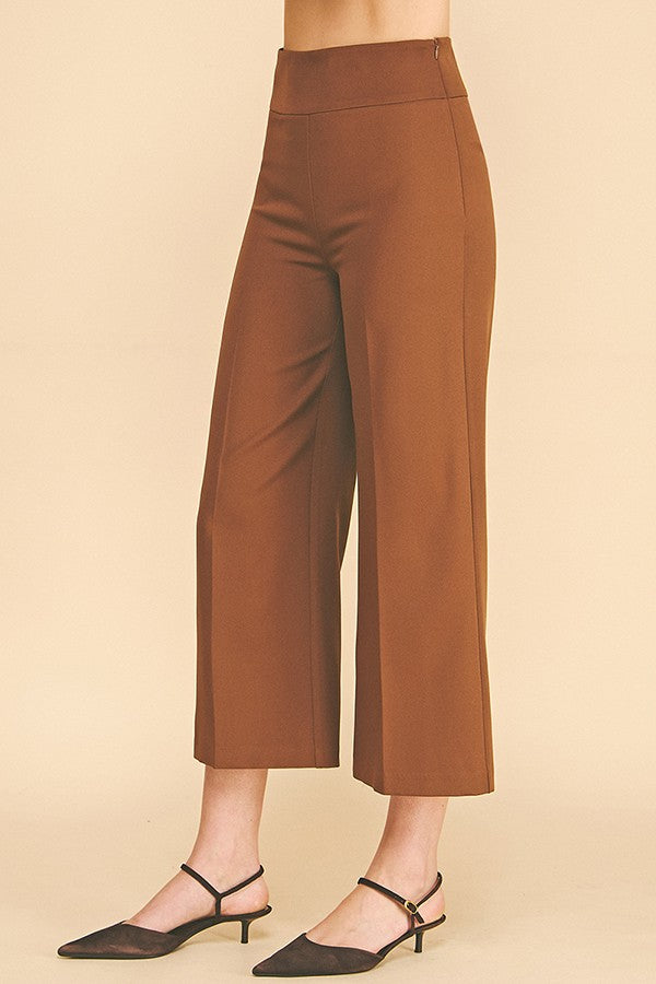 Twill Wide Leg High Rise Pants