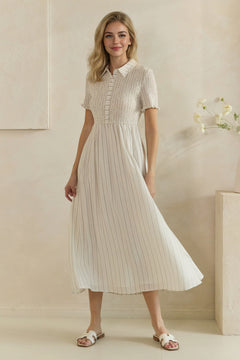 Smocked Bodice Button-down Dress