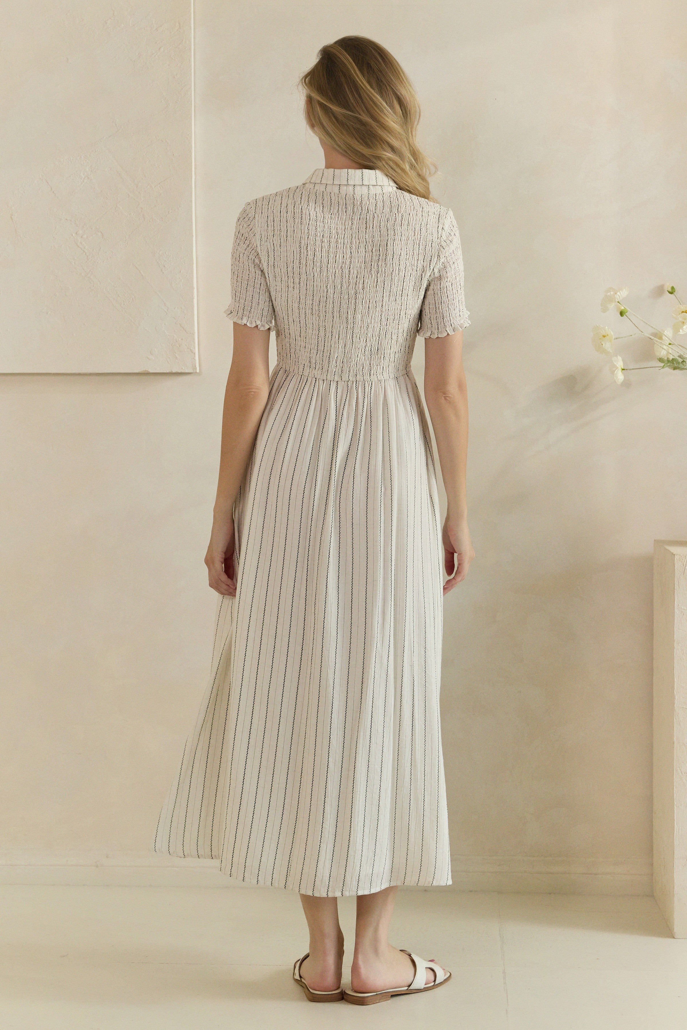 Smocked Bodice Button-down Dress