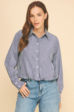 Bengal Striped Peplum Satin Lined Elastic Hem Shirt