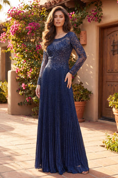 Long Sleeve Formal Pleaded Mother Of The Bride Dress