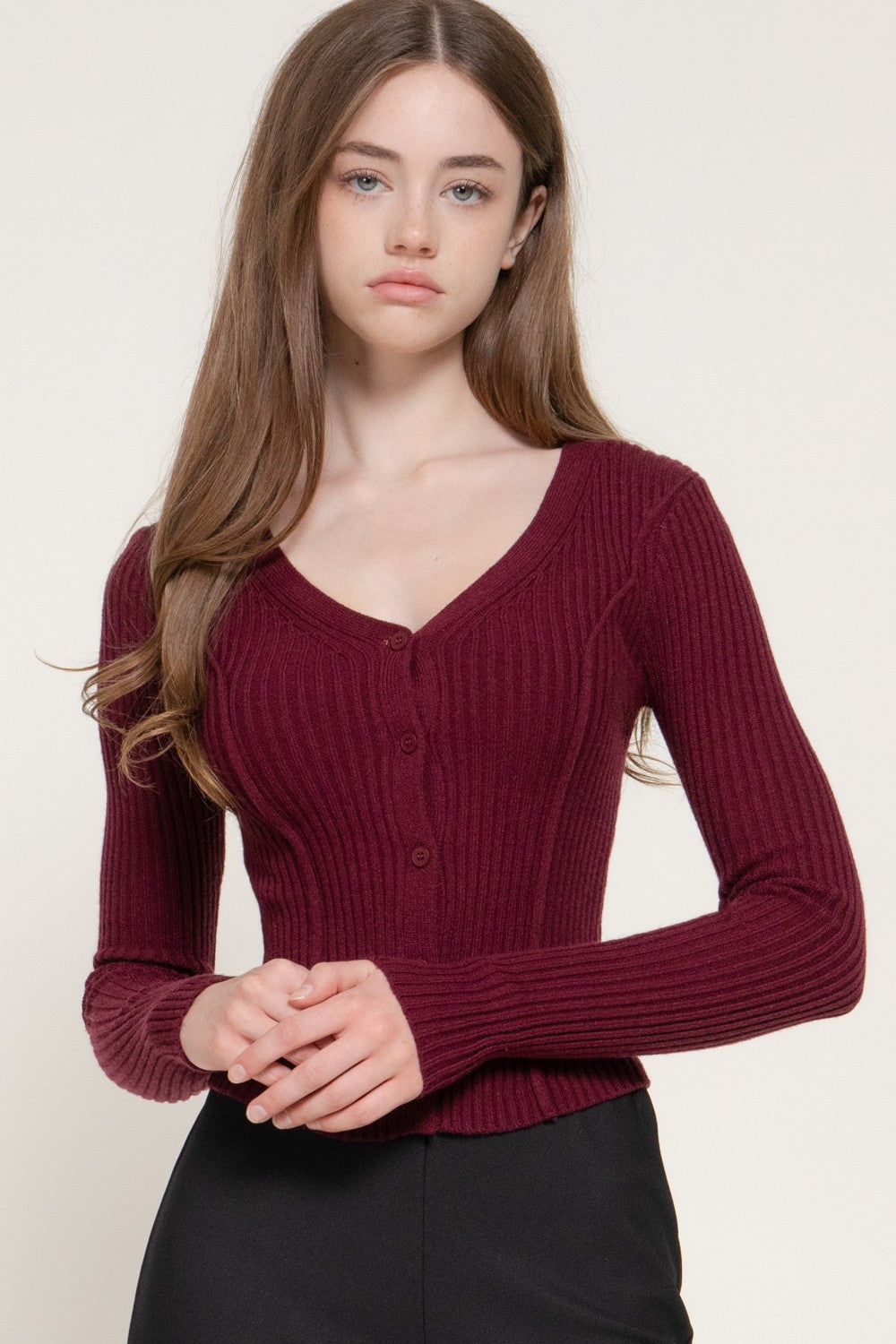 Long Slv V-neck Cardigan