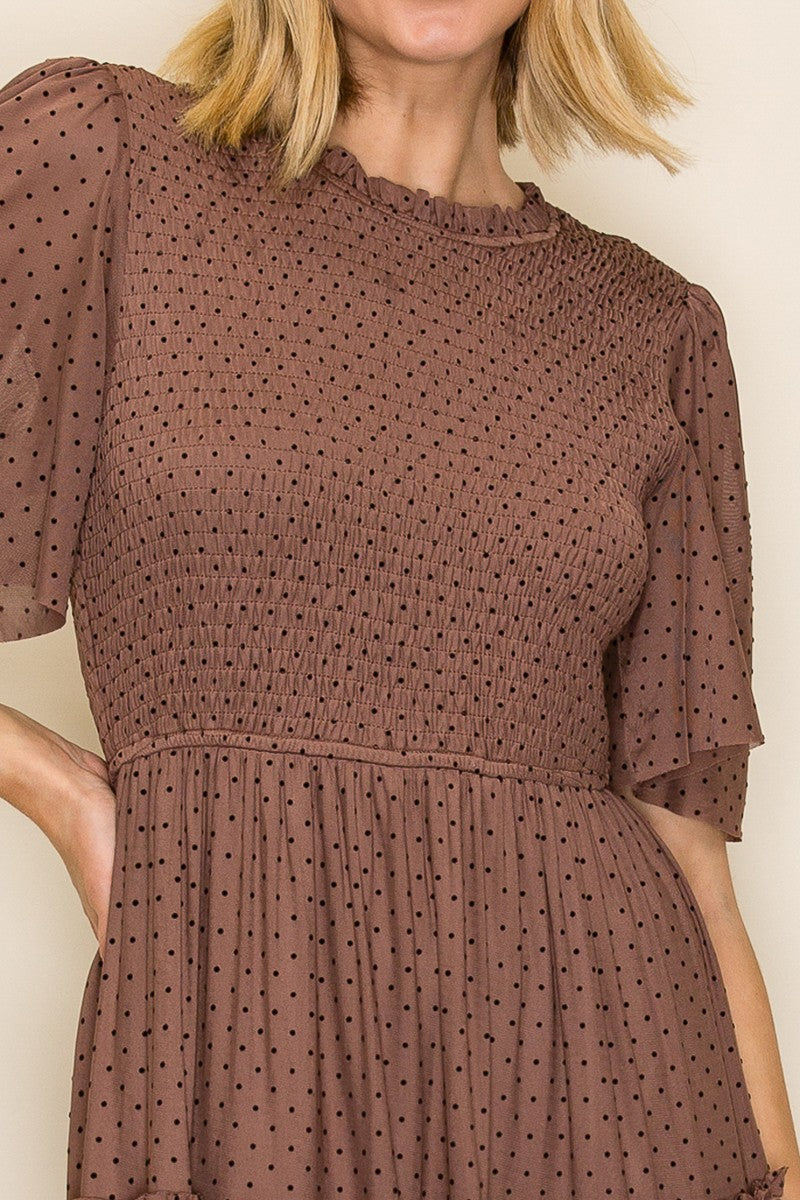 Swiss Dot Smocked Tiered Maxi Dress
