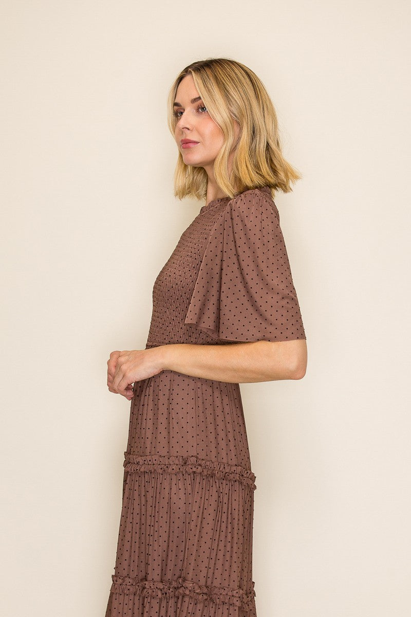 Swiss Dot Smocked Tiered Maxi Dress