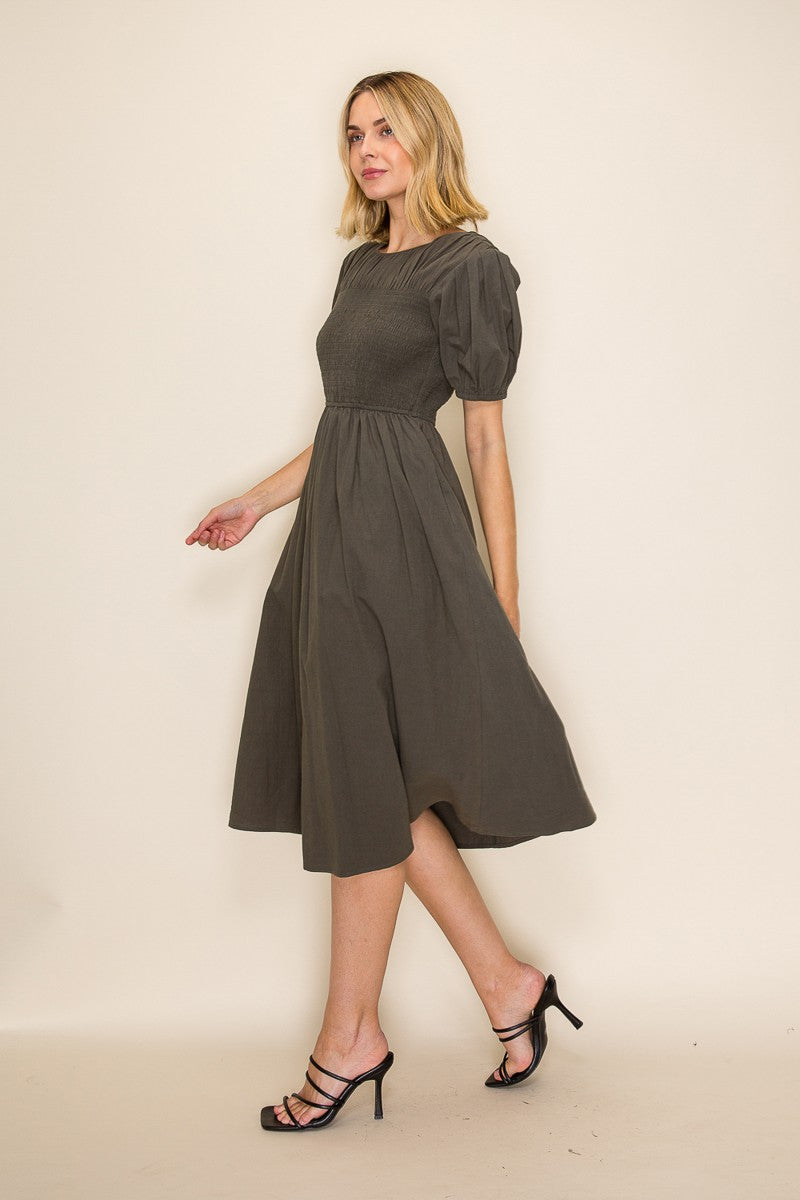 Smocked Bodice Midi Dress