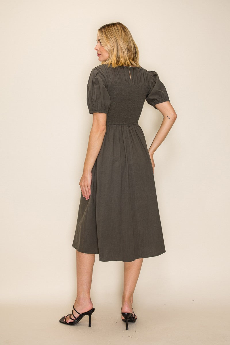 Smocked Bodice Midi Dress