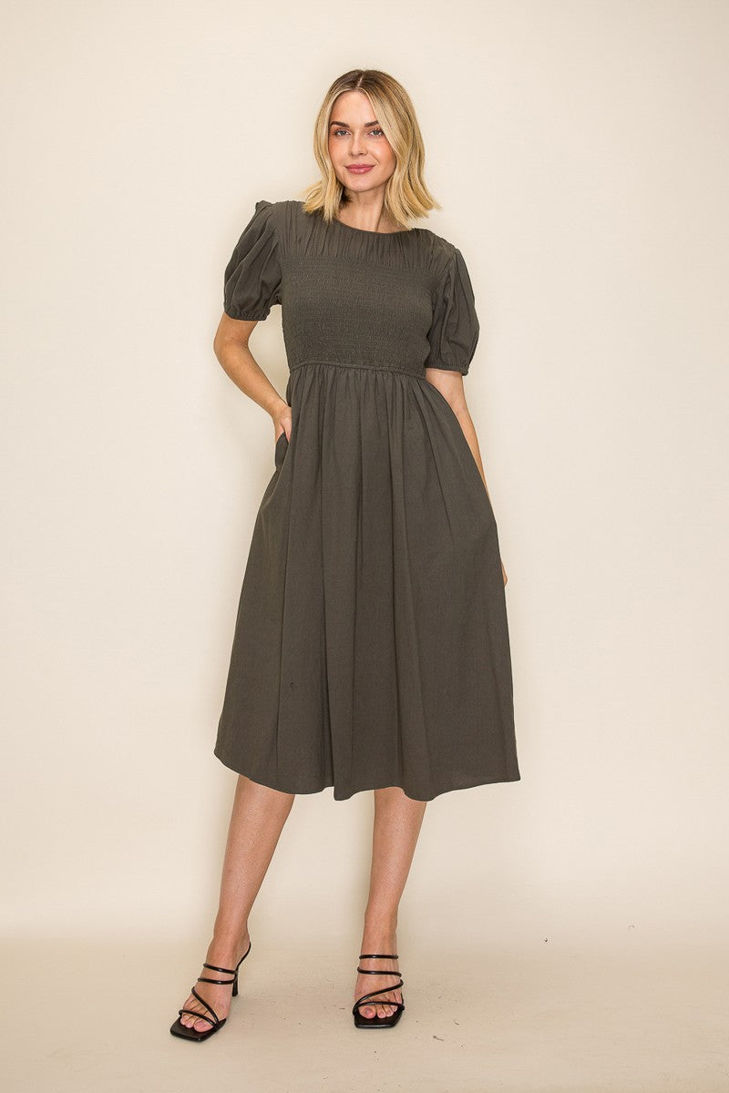 Smocked Bodice Midi Dress
