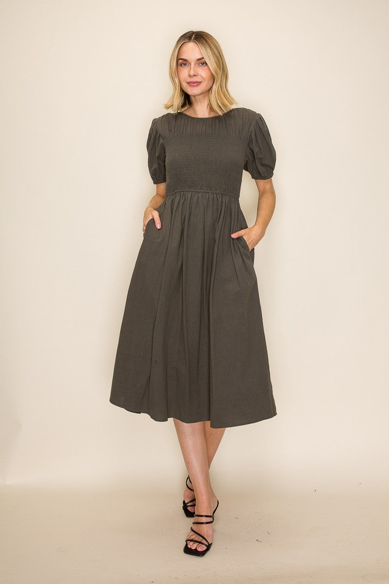 Smocked Bodice Midi Dress