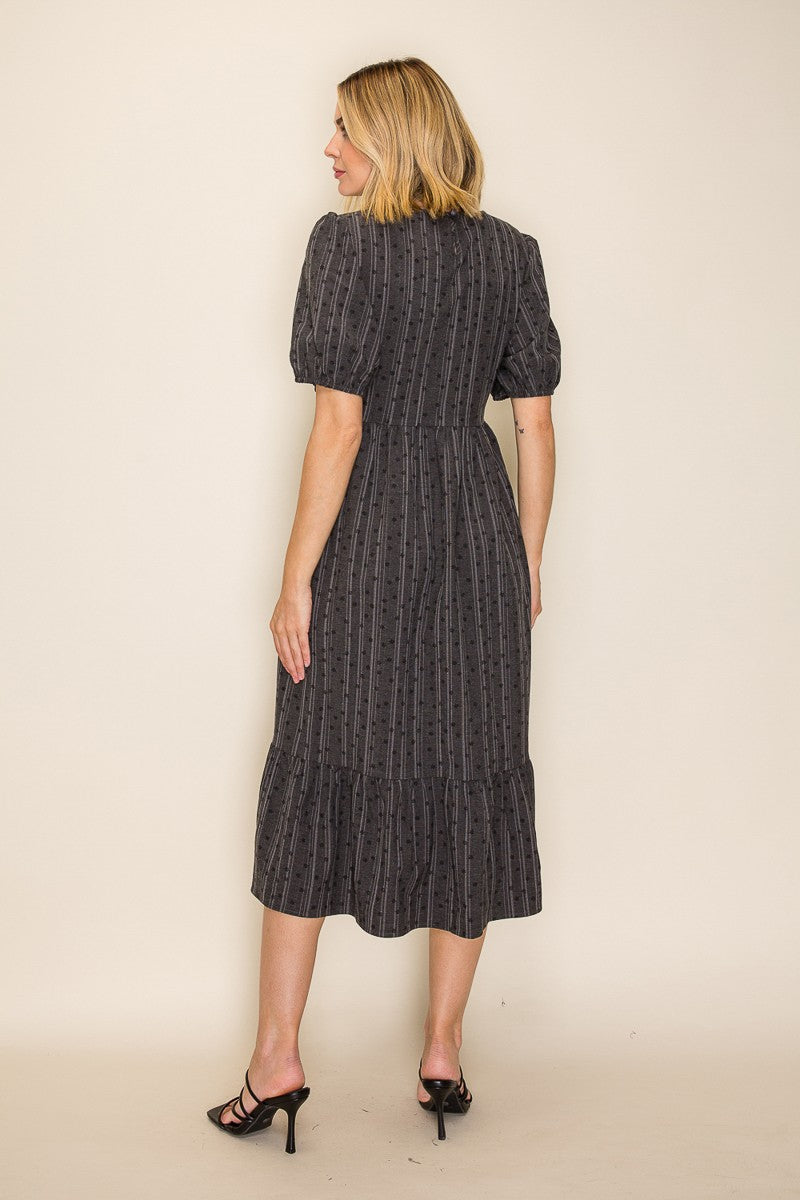 Embroidered Smocked Bodice Midi Dress