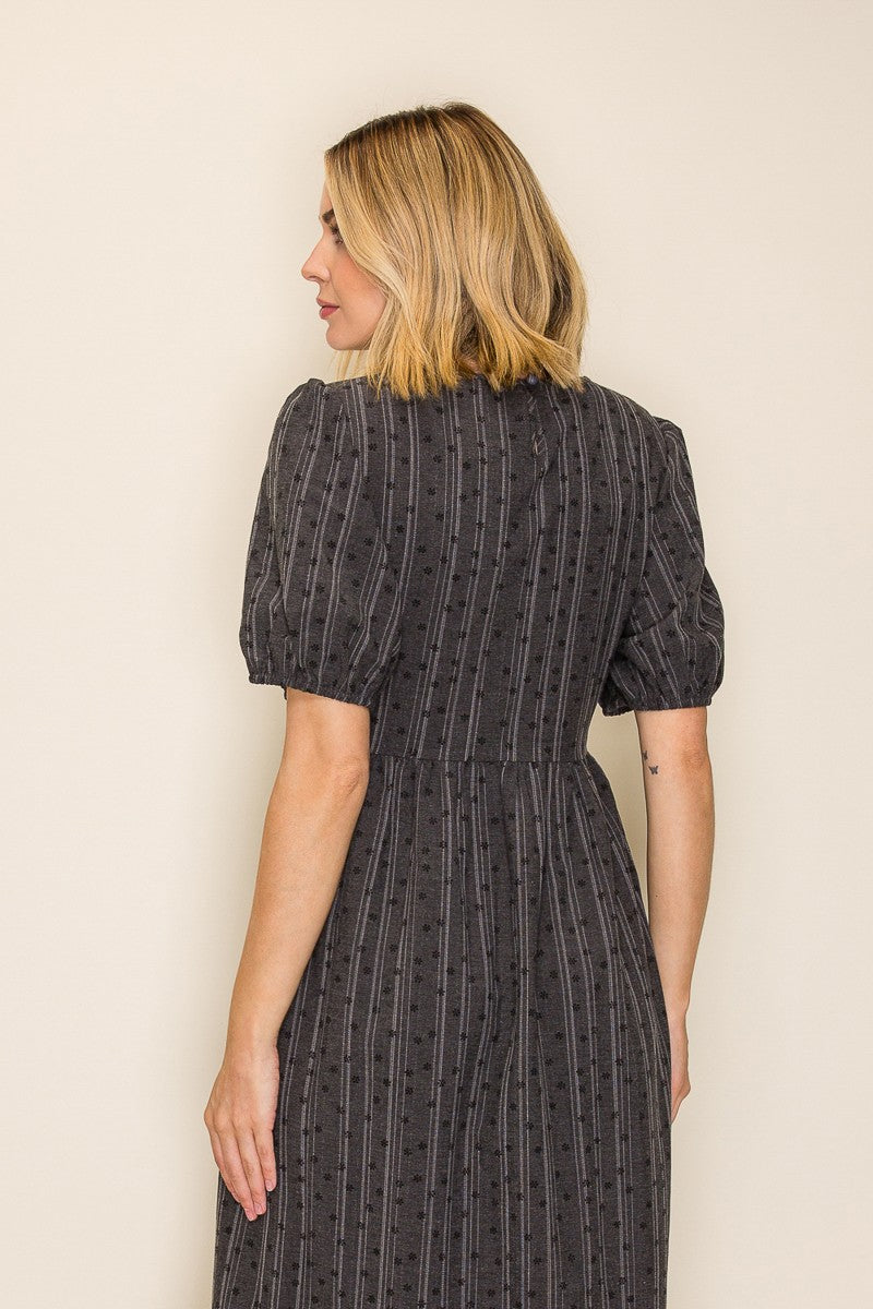 Embroidered Smocked Bodice Midi Dress