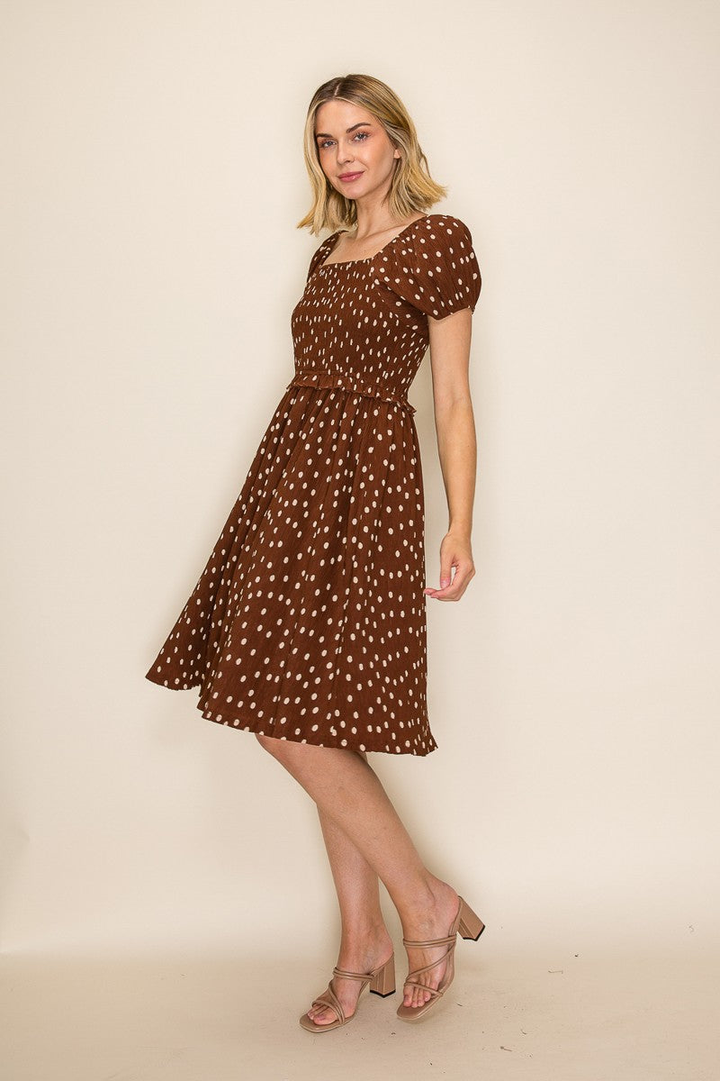 Polka Dot Square Neck Midi Dress