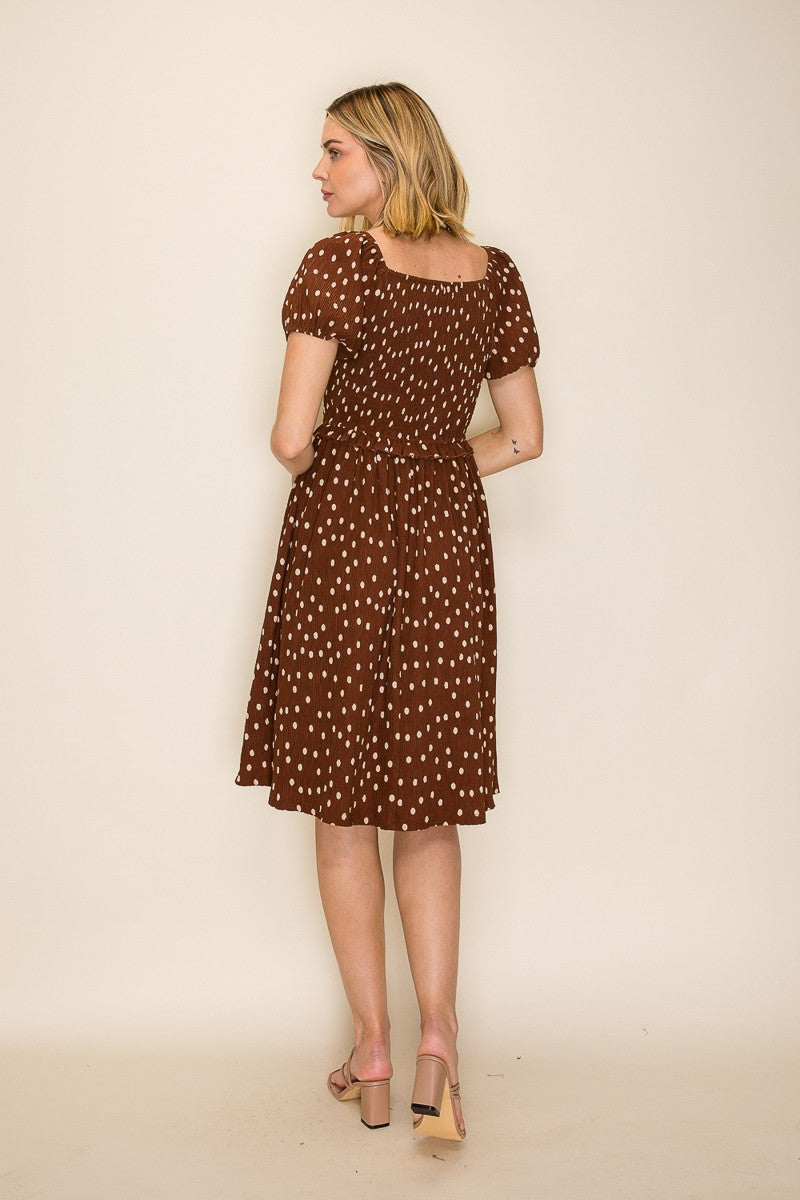 Polka Dot Square Neck Midi Dress