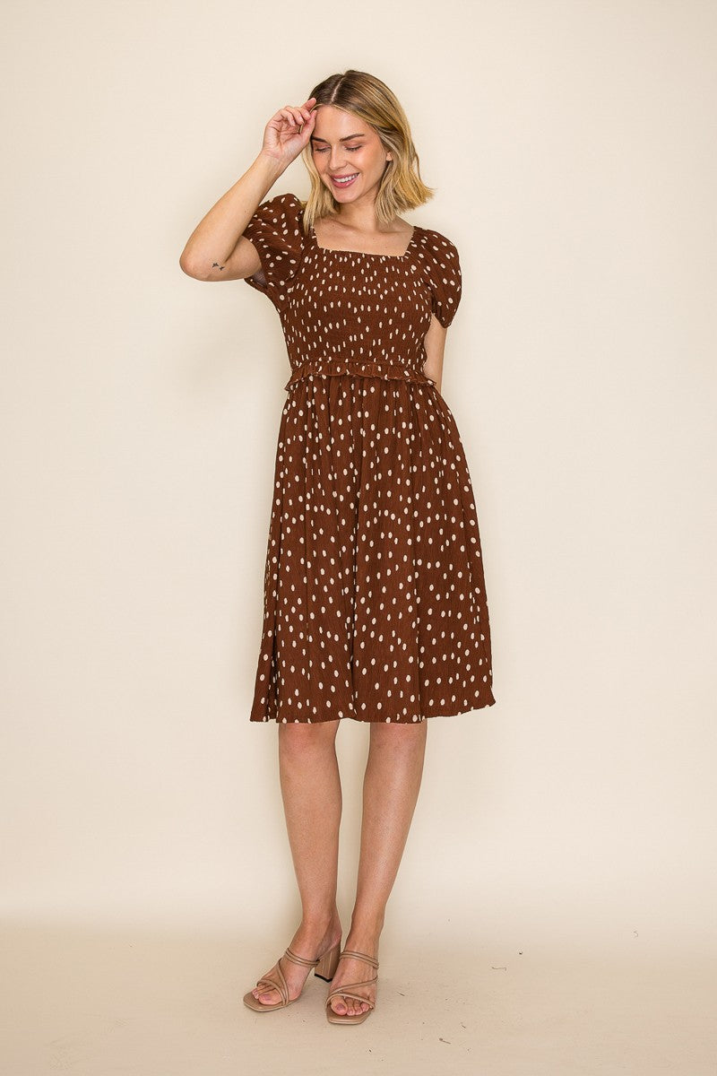 Polka Dot Square Neck Midi Dress