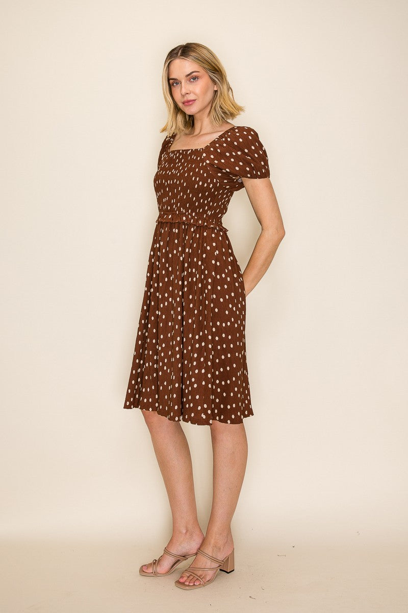 Polka Dot Square Neck Midi Dress