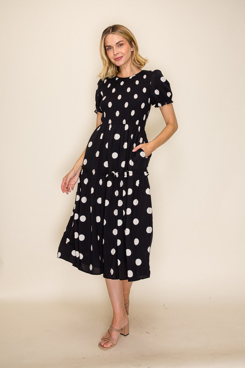 Polka Dot Tiered Midi Dress