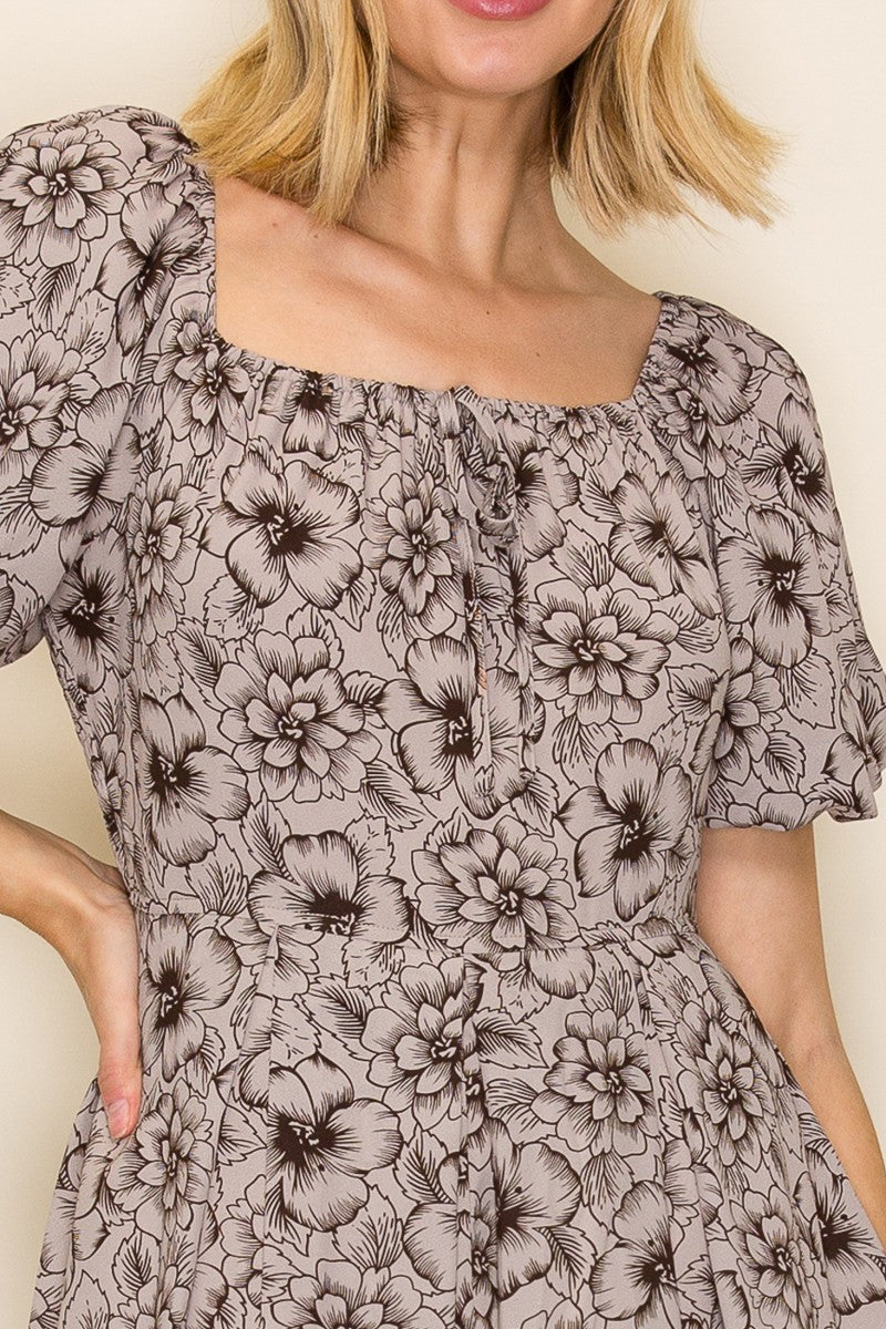 Botanical Floral Flutter Sleeve Midi Dress