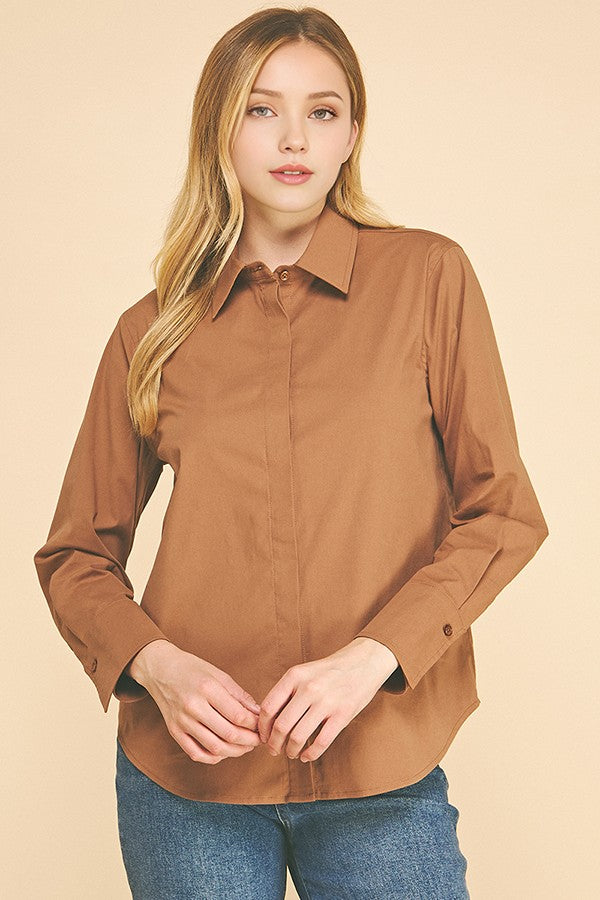 Cotton Peplum Covered Placket Oversized Dress Shirt Blouse
