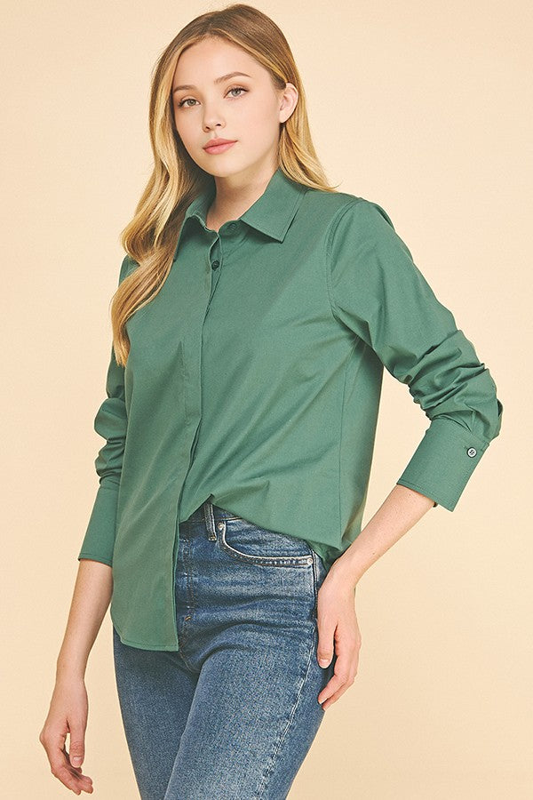Cotton Peplum Covered Placket Oversized Dress Shirt Blouse