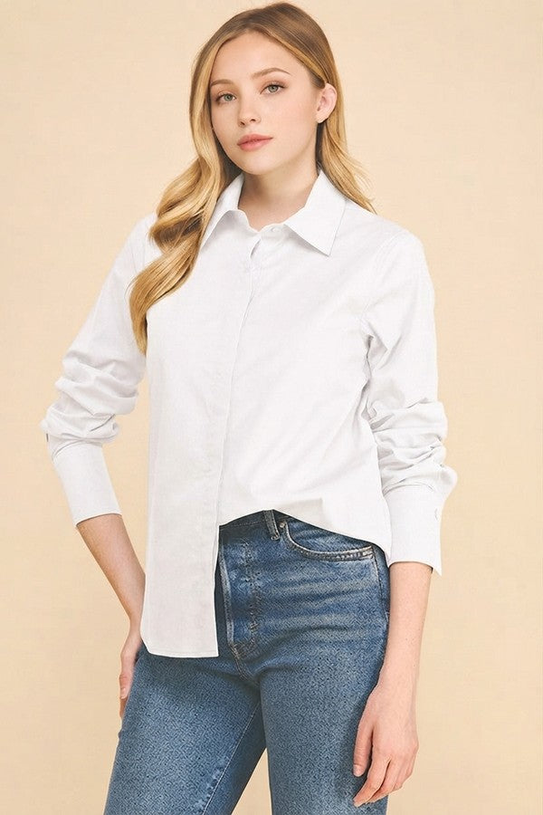Cotton Peplum Covered Placket Oversized Dress Shirt Blouse