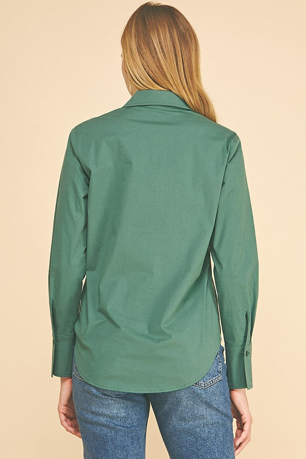 Cotton Peplum Covered Placket Oversized Dress Shirt Blouse