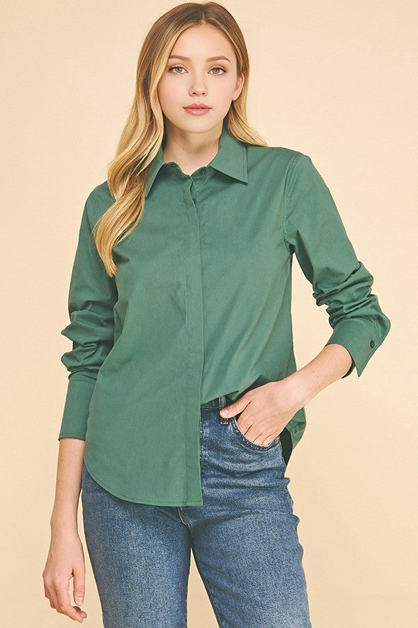 Cotton Peplum Covered Placket Oversized Dress Shirt Blouse