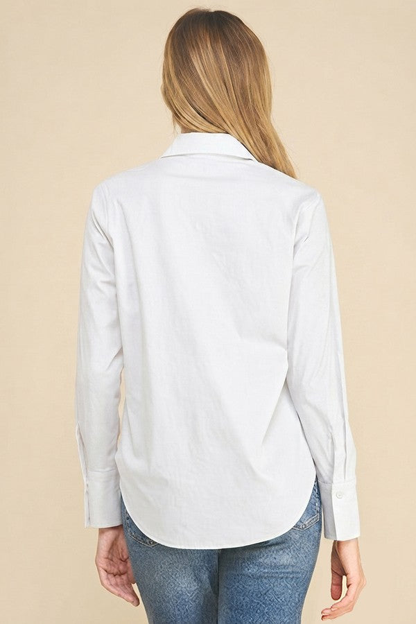 Cotton Peplum Covered Placket Oversized Dress Shirt Blouse