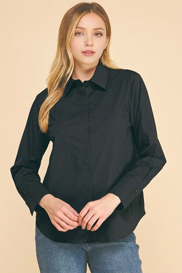 Cotton Peplum Covered Placket Oversized Dress Shirt Blouse