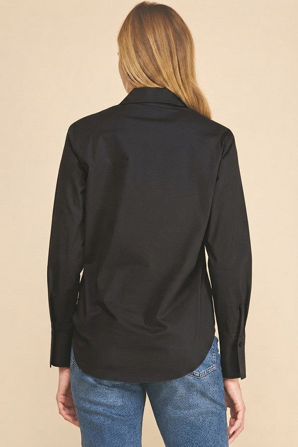 Cotton Peplum Covered Placket Oversized Dress Shirt Blouse