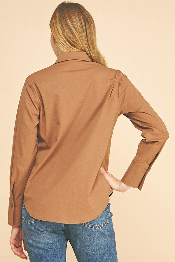 Cotton Peplum Covered Placket Oversized Dress Shirt Blouse