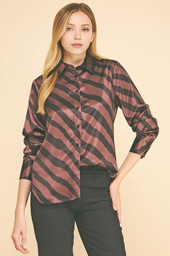 Zebra Striped Satin Oversized Dress Shirt Blouse