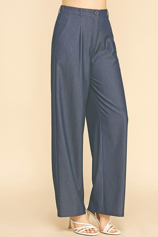 Denim Straight Wide Leg Trousers Pants