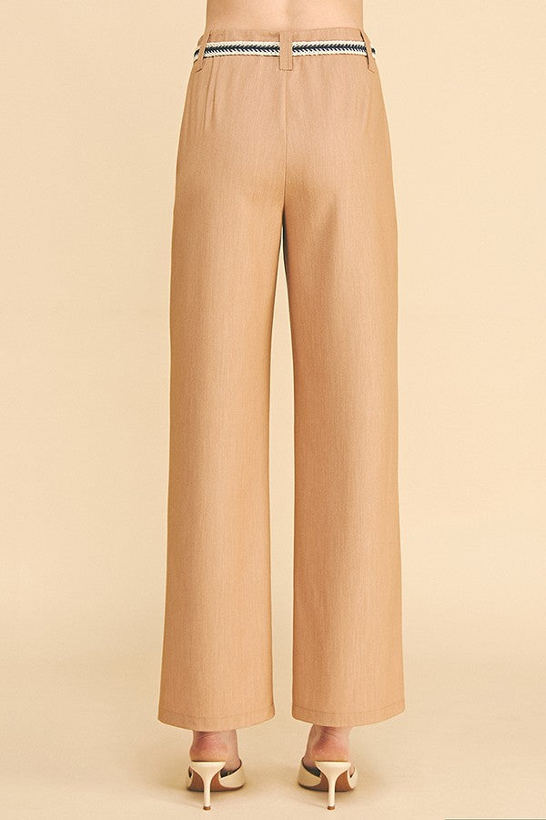 Denim Tribal Belted Patch Pocket Wide Leg Trousers
