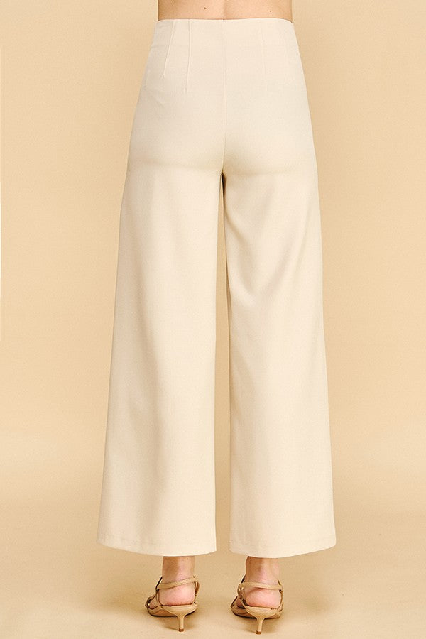 Twill Darted Waist Wide Leg Pants