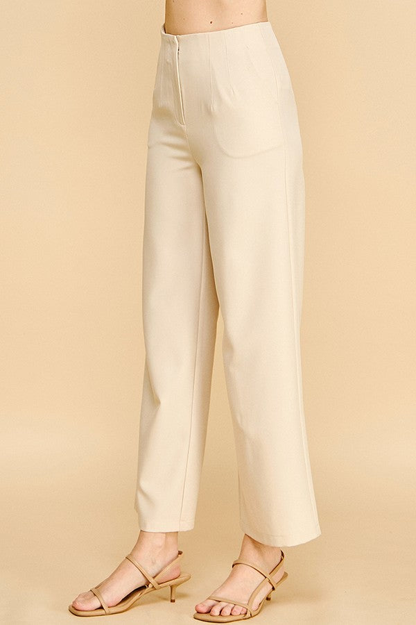 Twill Darted Waist Wide Leg Pants