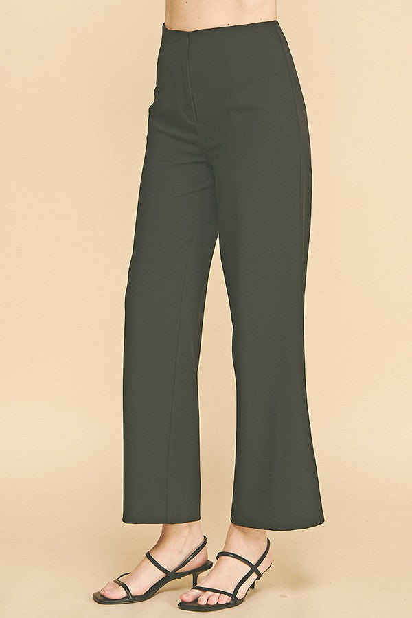 Twill Darted Waist Wide Leg Pants