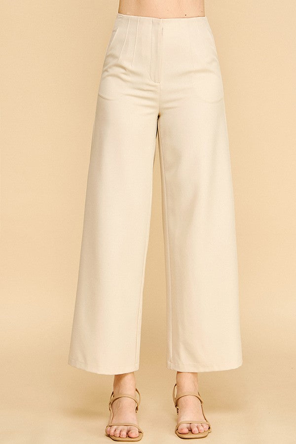 Twill Darted Waist Wide Leg Pants